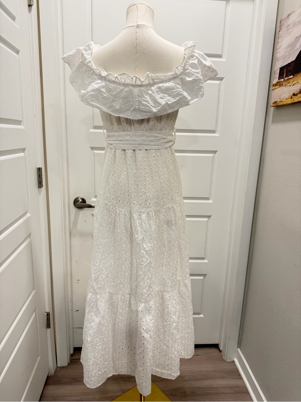 Zara White Eyelet Maxi Dress with Wooden Button Accents - Picture 4 of 10